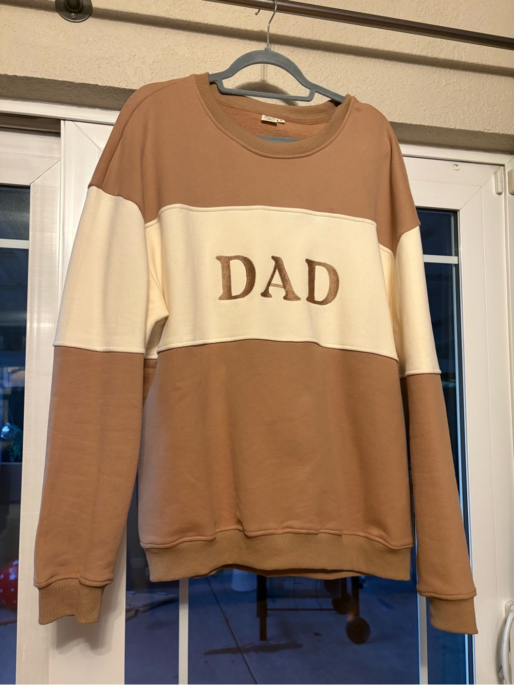 Dad Embroidered Colorblock Crewneck Sweater - blossom & pear sz medium
